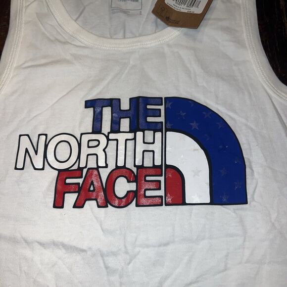 Men's Sm North Face White Muscle Tank Patriotic Logo Beach Stringer USA America - Picture 4 of 8